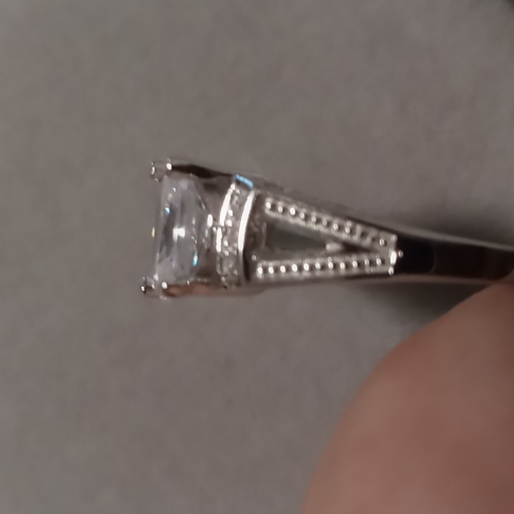 Art deco style engagement ring oval CZ  set in 925 sterling. - Picture 2 of 6